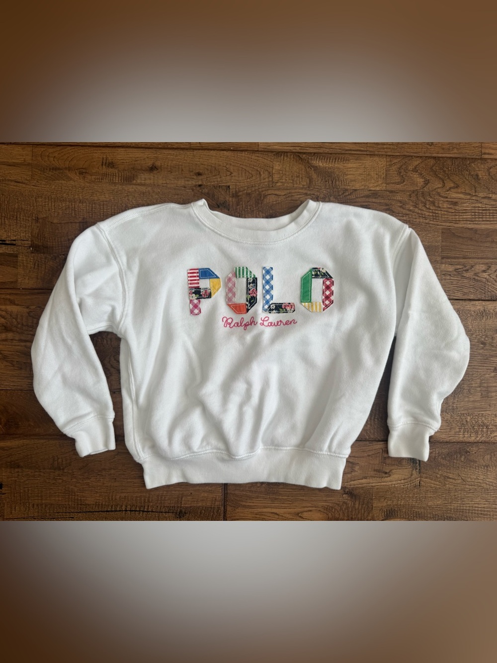 Ralph Lauren Polo Mixed Logo Patchwork Sweatshirt Crewneck Girls Size 6 7